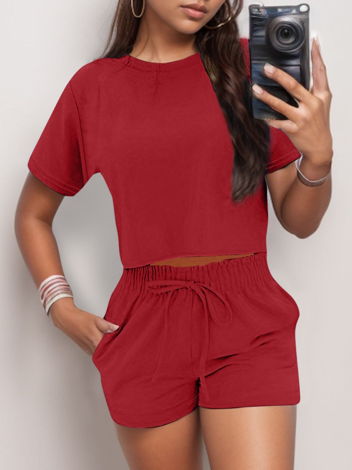 Full Size Round Neck Short Sleeve Top and Shorts Set-Teresa&#39;s Fashionista LLC