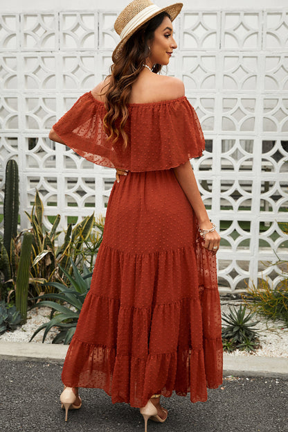 Swiss Dot Off-Shoulder Tiered Maxi Dress-Teresa&#39;s Fashionista LLC