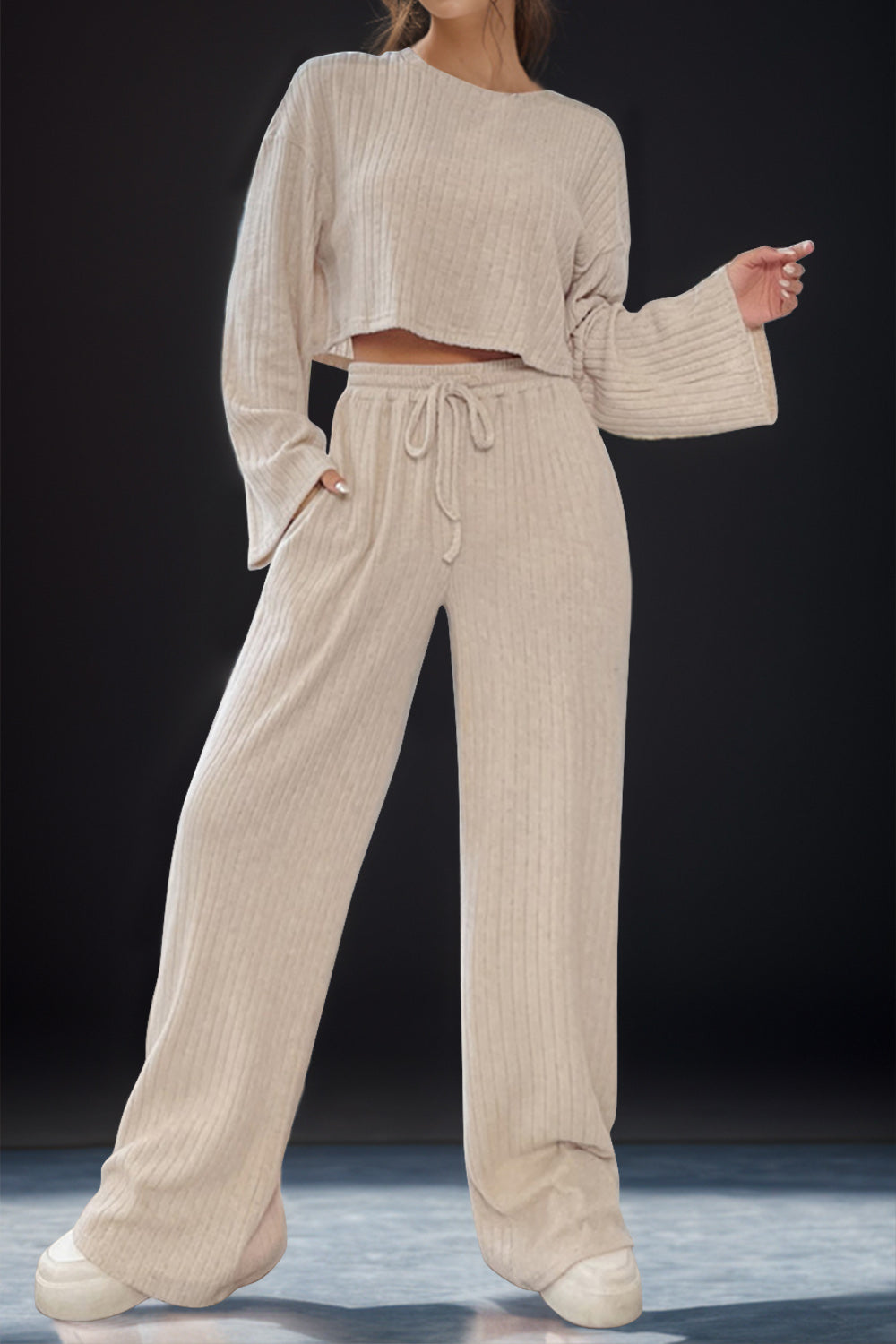 Round Neck Long Sleeve Top and Pants Set-Teresa&#39;s Fashionista LLC