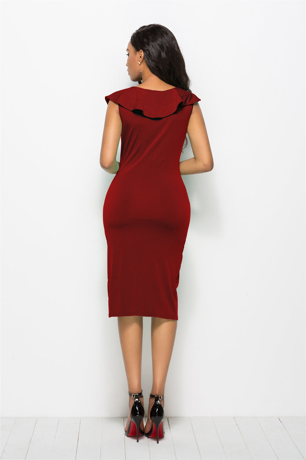 Ruched Ruffled Cap Sleeve Dress-Teresa&#39;s Fashionista LLC