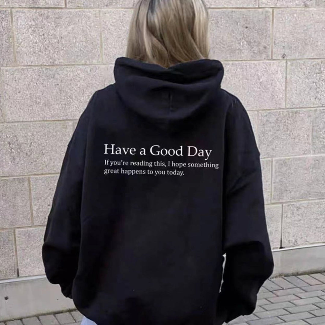 Minimalist Have A Good Day Printed Back Casual Hooded Pocket Sweater-Teresa&#39;s Fashionista LLC