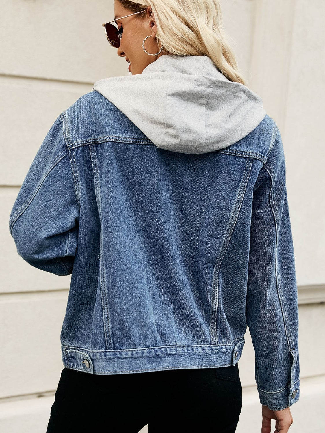 Drawstring Hooded Button Up Denim Jacket-Teresa&#39;s Fashionista LLC