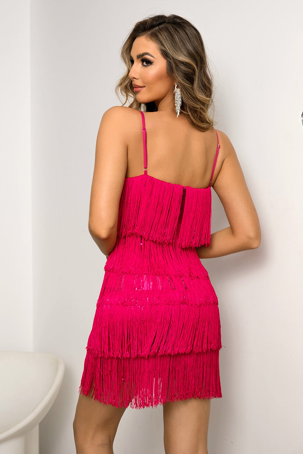 Spaghetti Strap Fringe Mini Dress-Teresa&#39;s Fashionista LLC