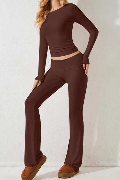 Round Neck Long Sleeve Top and Pants Set-Teresa&#39;s Fashionista LLC