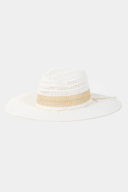 Fame Contrast Straw Braided Sun Hat-Teresa&#39;s Fashionista LLC