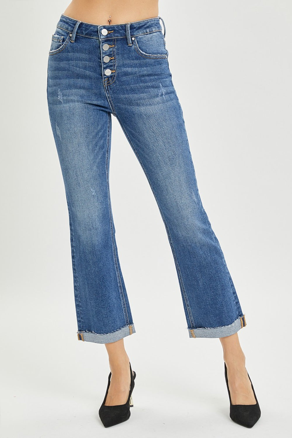 RISEN Full Size Button Fly Cropped Bootcut Jeans-Teresa&#39;s Fashionista LLC