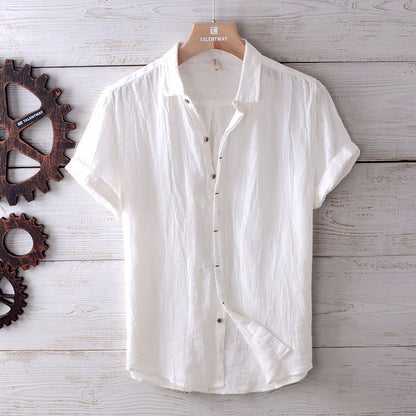 Men's Fashion Solid Color Retro Distressed Linen Shirt-Teresa&#39;s Fashionista LLC