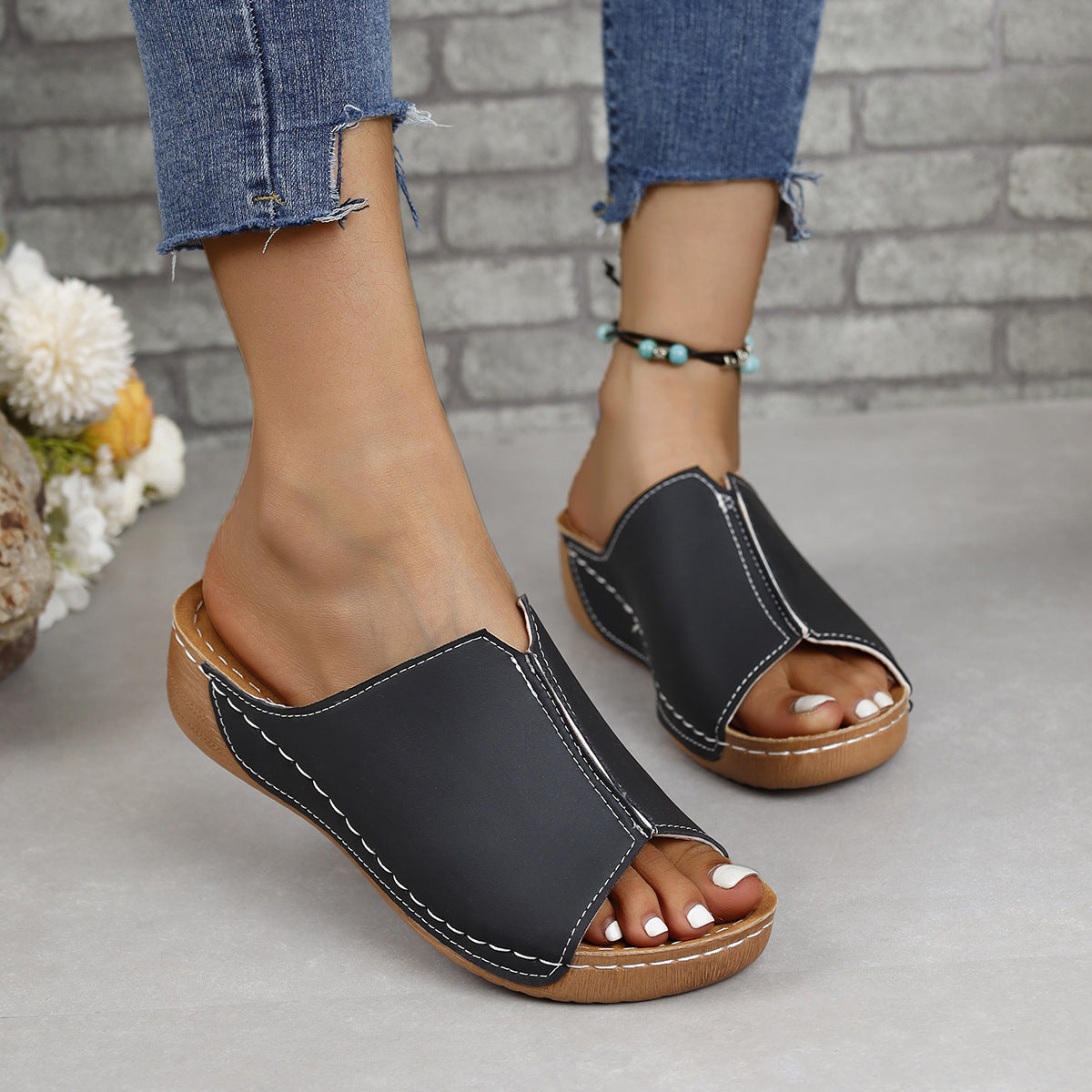 PU Leather Open Toe Sandals-Teresa&#39;s Fashionista LLC