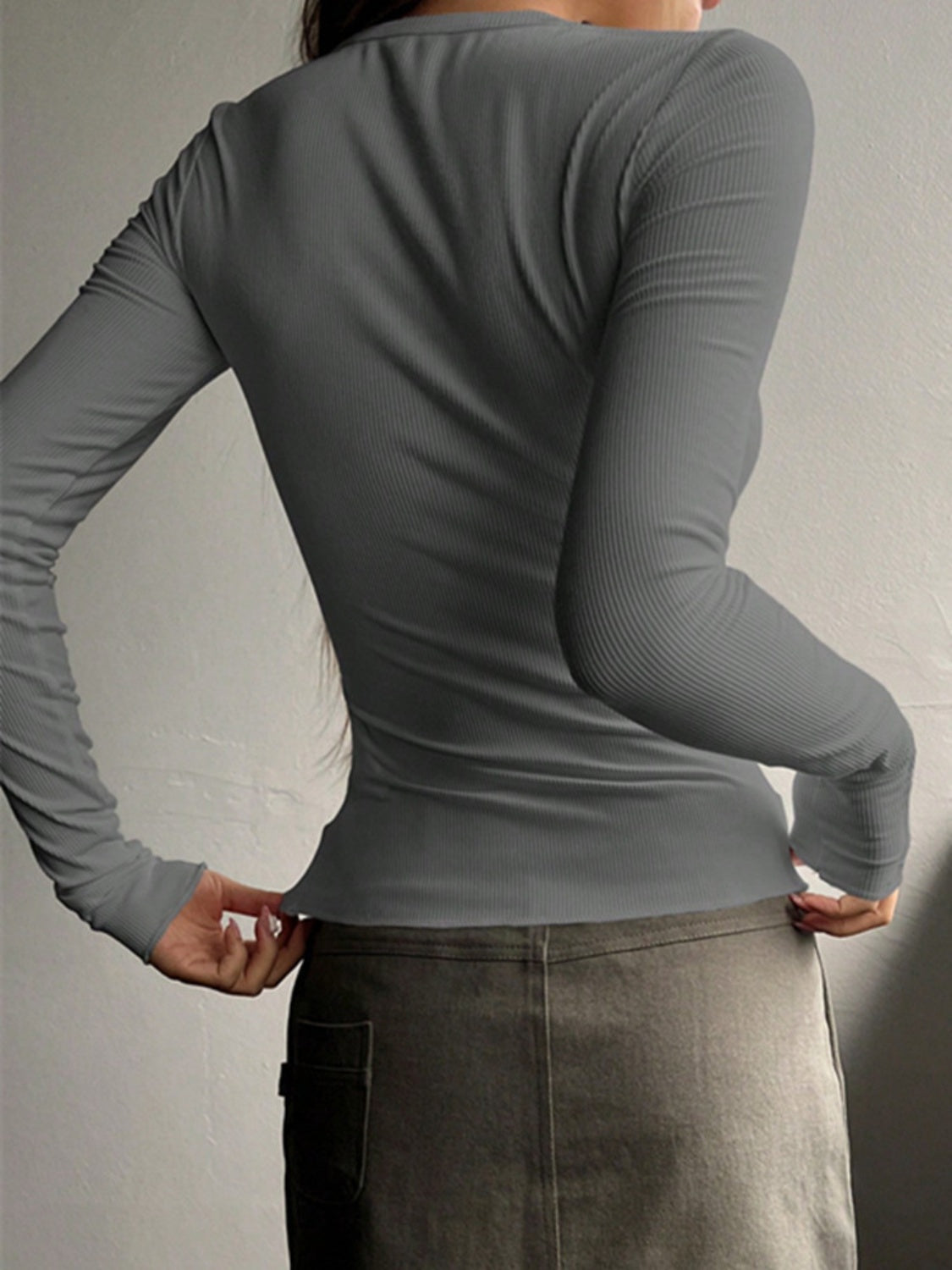 Half Button Long Sleeve T-Shirt-Teresa&#39;s Fashionista LLC