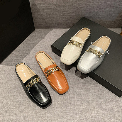 PU Leather Square Toe Flat Loafers-Teresa&#39;s Fashionista LLC