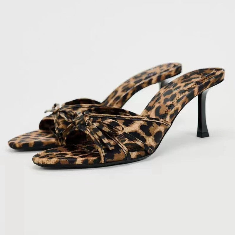 Bow Leopard Kitten Heel Sandals-Teresa&#39;s Fashionista LLC