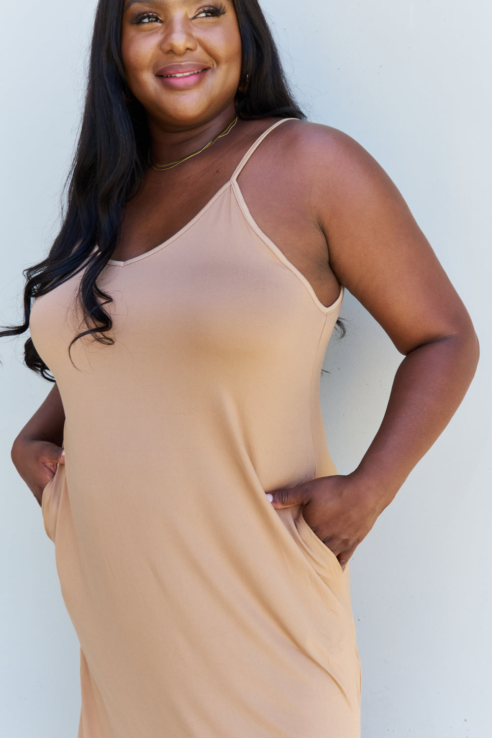 Ninexis Good Energy Full Size Cami Side Slit Maxi Dress in Camel-Teresa&#39;s Fashionista LLC