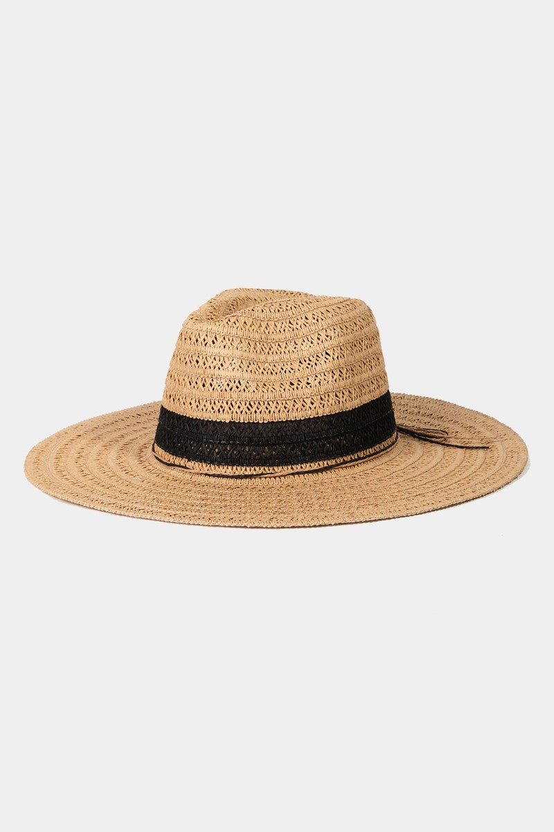 Fame Contrast Straw Braided Sun Hat-Teresa&#39;s Fashionista LLC