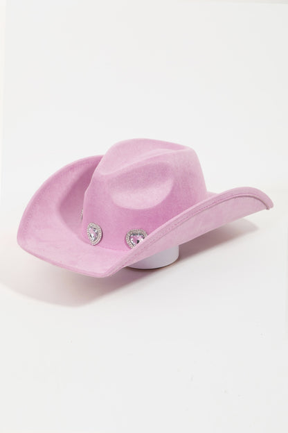 Fame Rhinestone Pave Heart Cowboy Hat-Teresa&#39;s Fashionista LLC