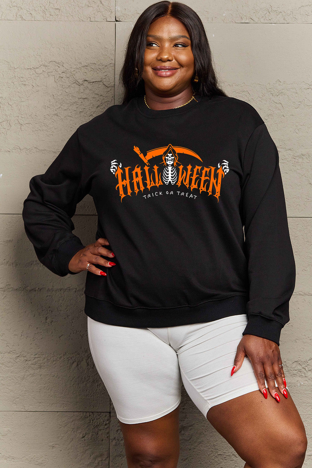 Simply Love Full Size HALLOWEEN TRICK OR TREAT Graphic Sweatshirt