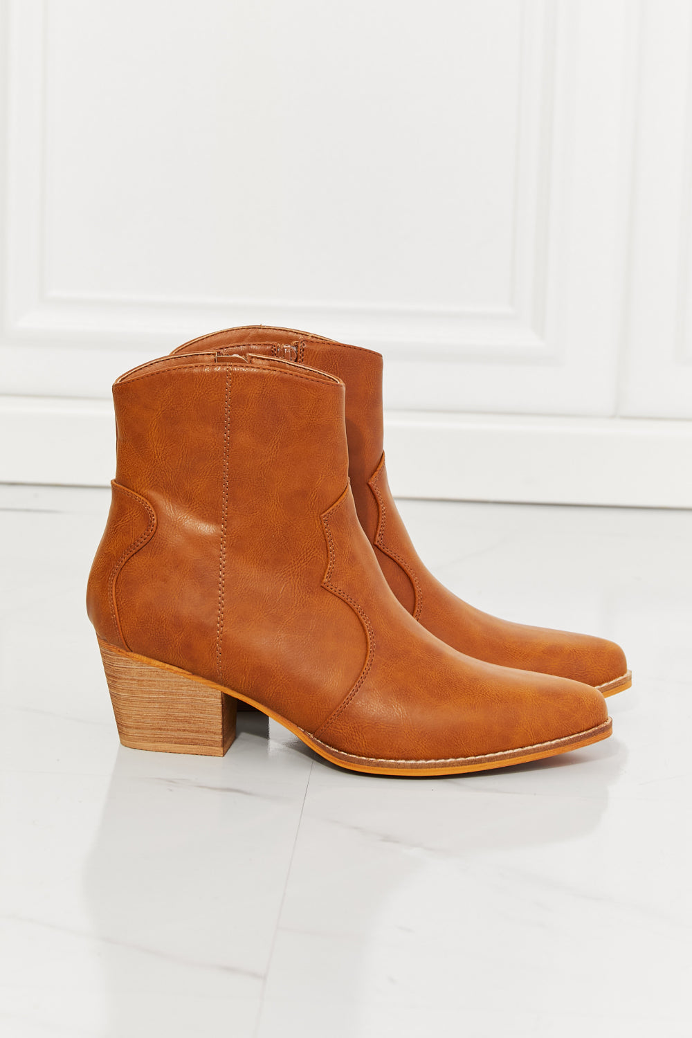 MMShoes Watertower Town Faux Leather Western Ankle Boots in Ochre-Teresa&#39;s Fashionista LLC