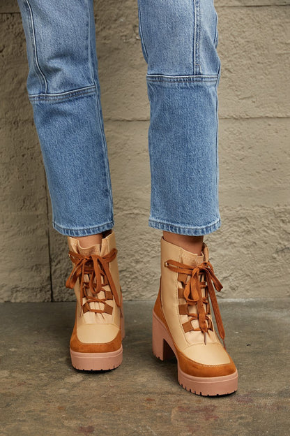 East Lion Corp Lace Up Lug Booties-Teresa&#39;s Fashionista LLC