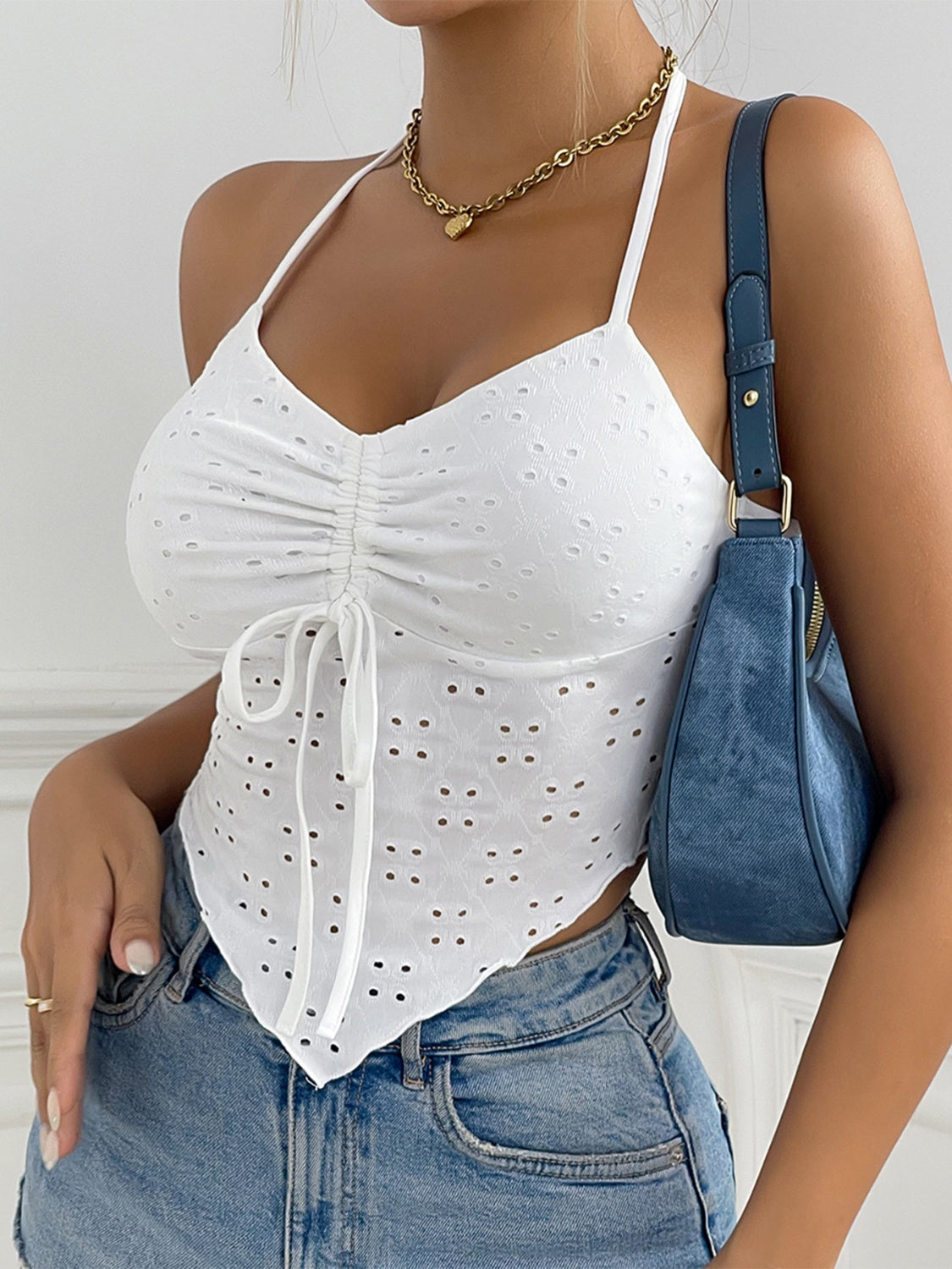 Eyelet Halter Neck Cami-Teresa&#39;s Fashionista LLC