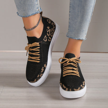 Lace-Up Leopard Flat Sneakers-Teresa&#39;s Fashionista LLC