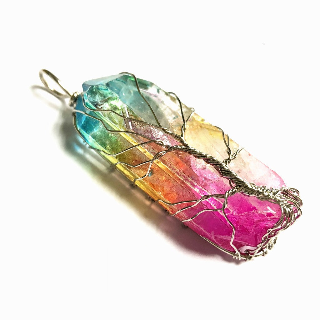 Crystal Plating Rainbow Color Crystal Pillar Tree Of Life Pendant Necklace-Teresa&#39;s Fashionista LLC