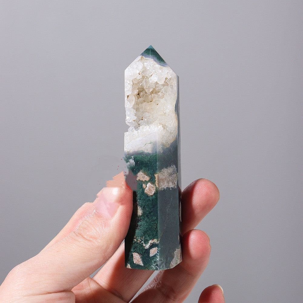 Natural Crystal Green Water Grass Agate Hole Crystal Column Hand-polished-Teresa&#39;s Fashionista LLC