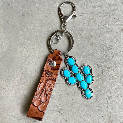 Turquoise Genuine Leather Key Chain-Teresa&#39;s Fashionista LLC