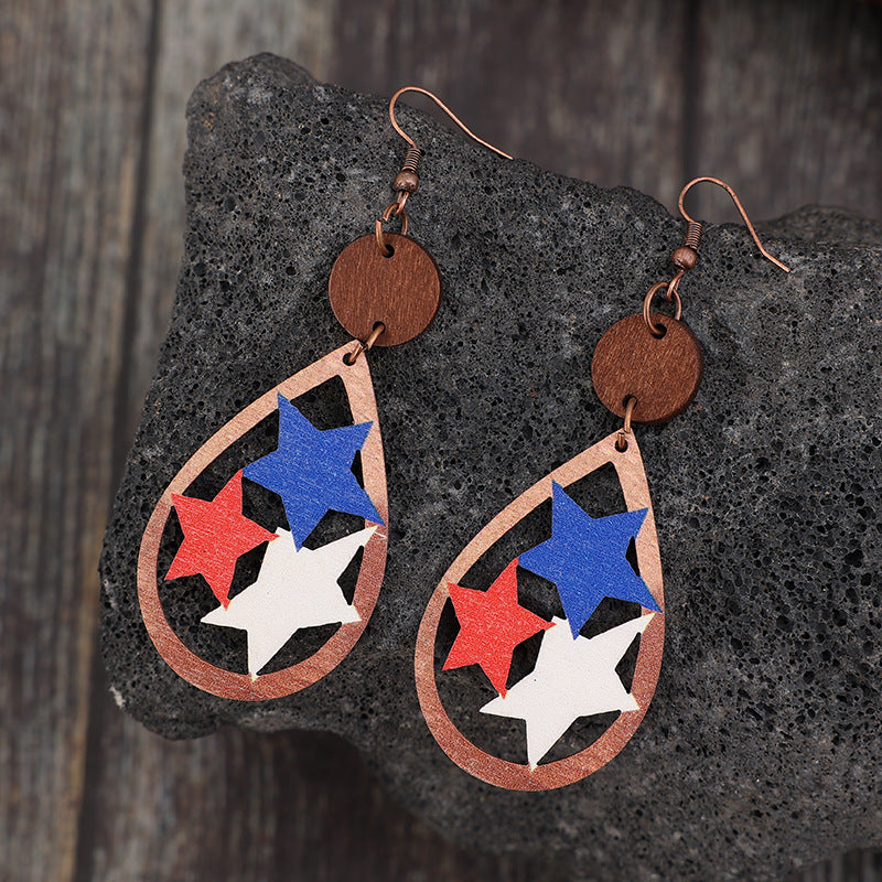 Cutout Star Wooden Dangle Earrings-Teresa&#39;s Fashionista LLC