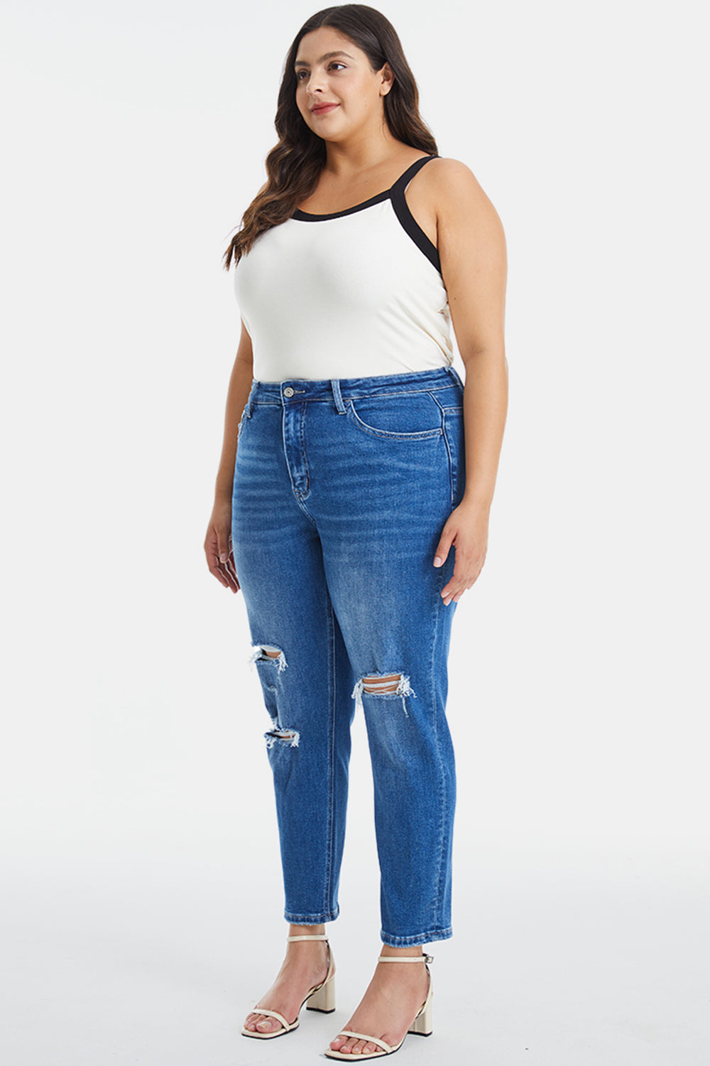 BAYEAS Full Size Distressed High Waist Mom Jeans-Teresa&#39;s Fashionista LLC