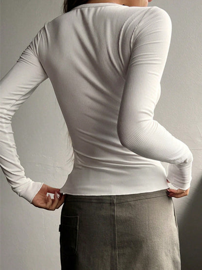 Half Button Long Sleeve T-Shirt-Teresa&#39;s Fashionista LLC