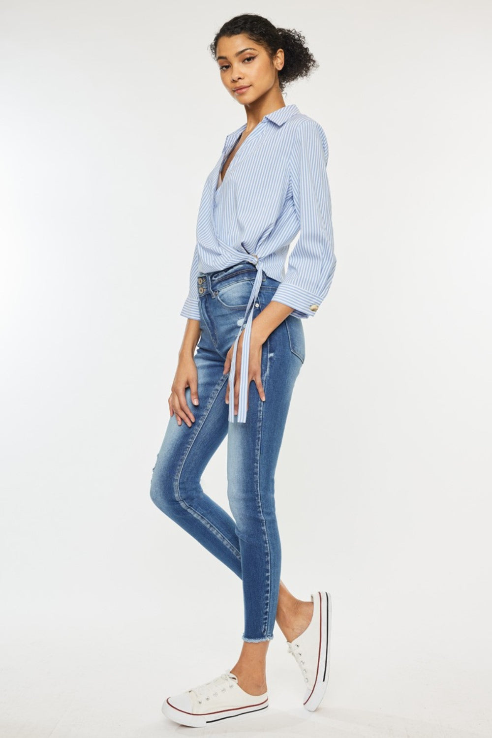 Kancan Distressed Raw Hem High Waist Jeans-Teresa&#39;s Fashionista LLC