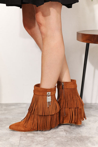 Legend Women's Tassel Wedge Heel Ankle Booties-Teresa&#39;s Fashionista LLC