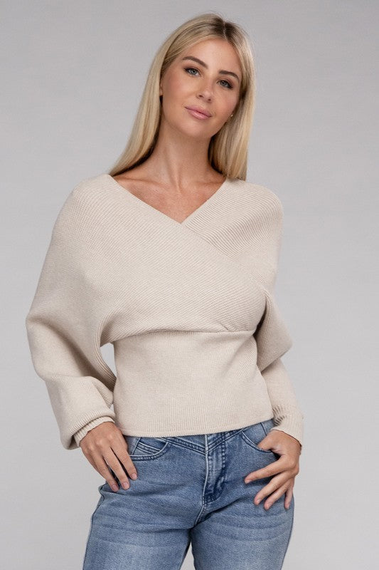 Viscose Cross Wrap Pullover Sweater-Teresa&#39;s Fashionista LLC