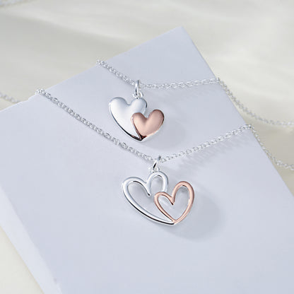 Mother Daughter Friendship Set Love Pendant Two Tone Necklace-Teresa&#39;s Fashionista LLC