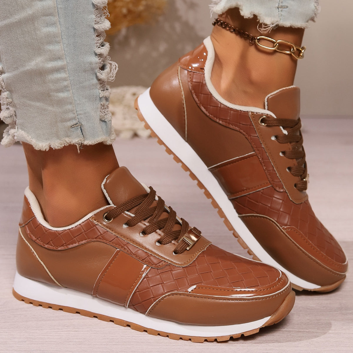 Lace-Up PU Leather Sneakers-Teresa&#39;s Fashionista LLC