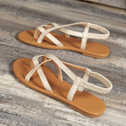 PU Leather Crisscross Flat Sandals-Teresa&#39;s Fashionista LLC