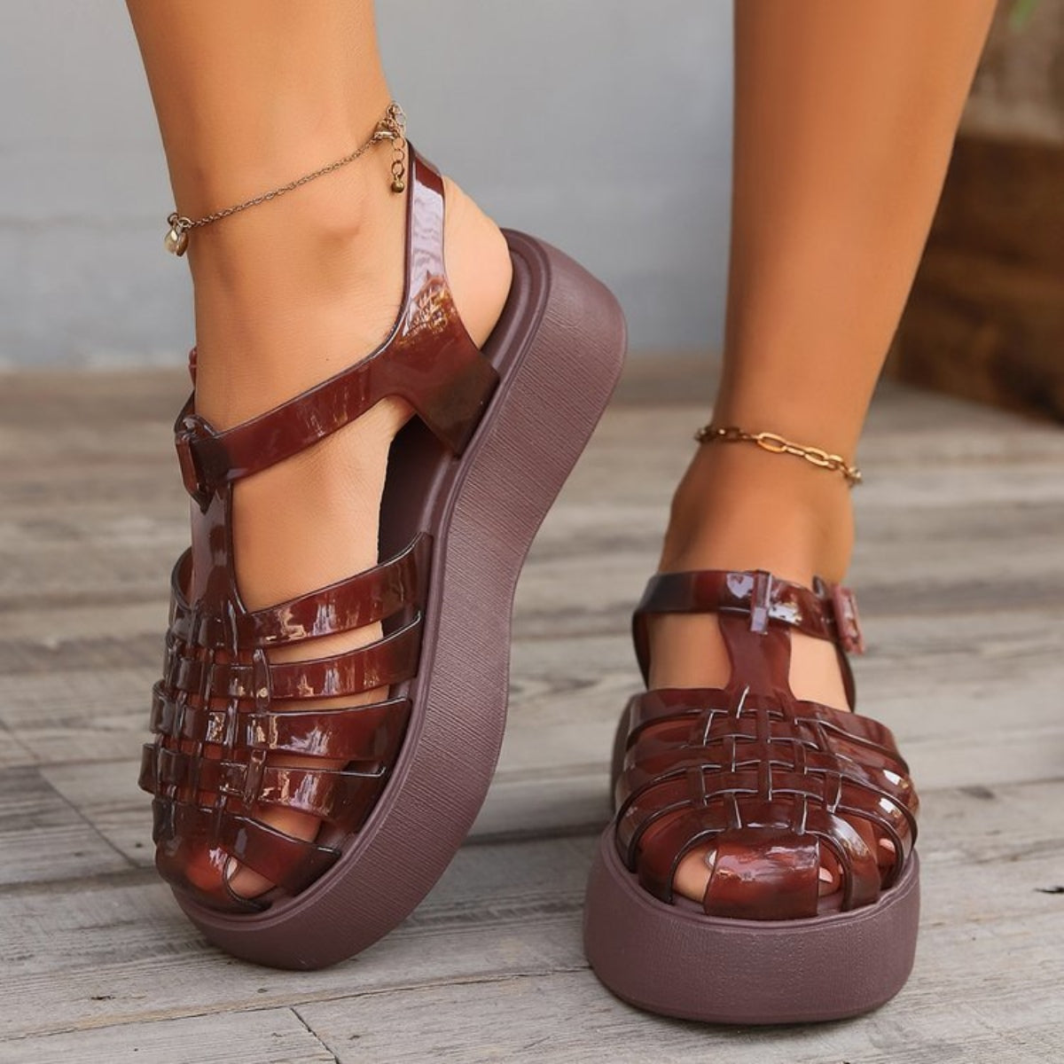 Plastic Woven Platform Sandals-Teresa&#39;s Fashionista LLC