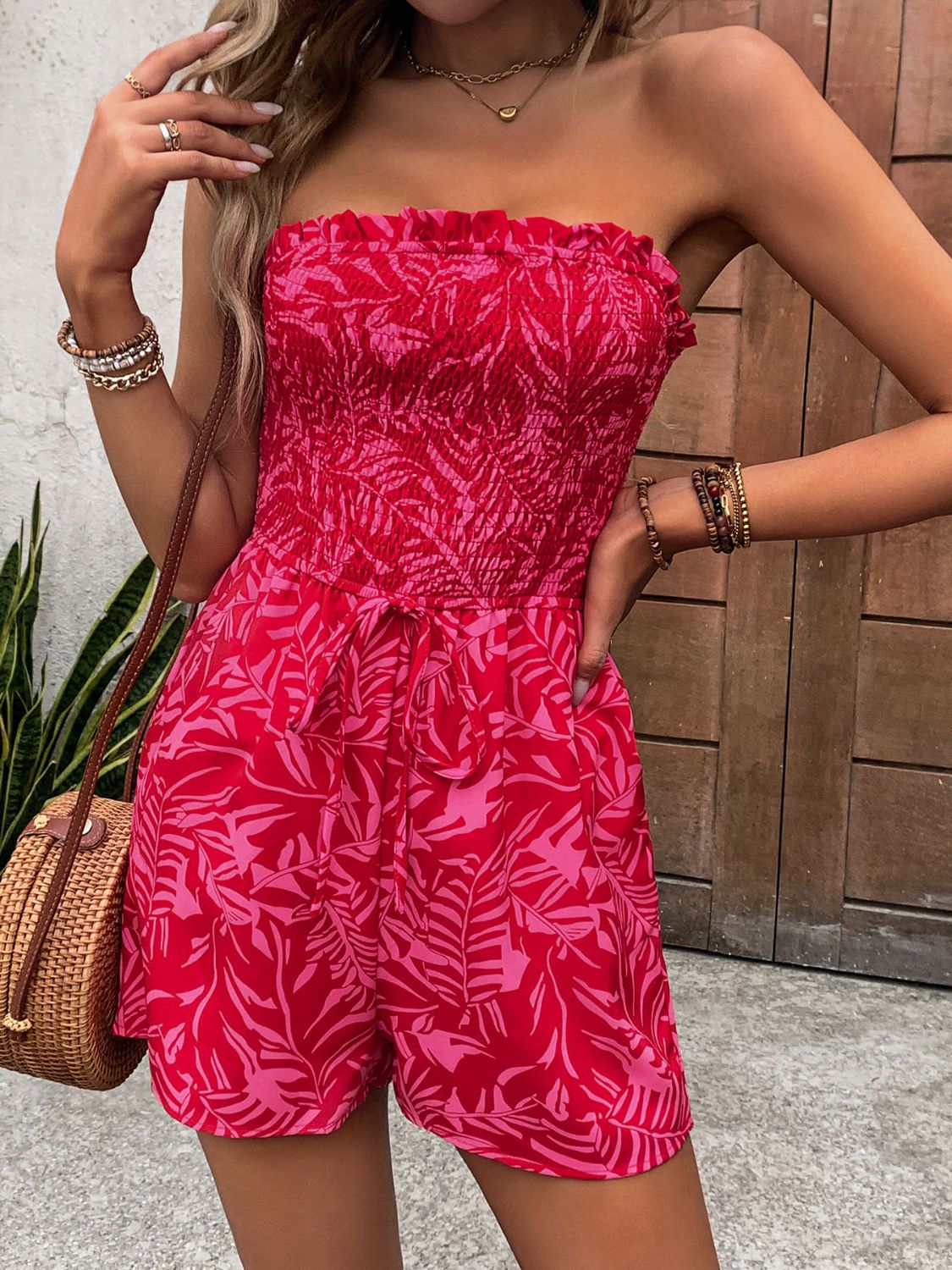 Smocked Printed Tube Romper with Pockets-Teresa&#39;s Fashionista LLC