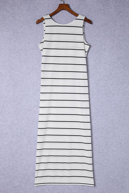 Striped Slit Sleeveless Maxi Dress-Teresa&#39;s Fashionista LLC