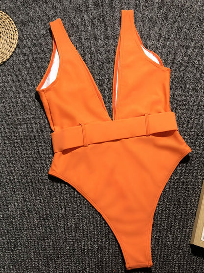 Plunge Wide Strap Sleeveless One-Piece Swimwear-Teresa&#39;s Fashionista LLC