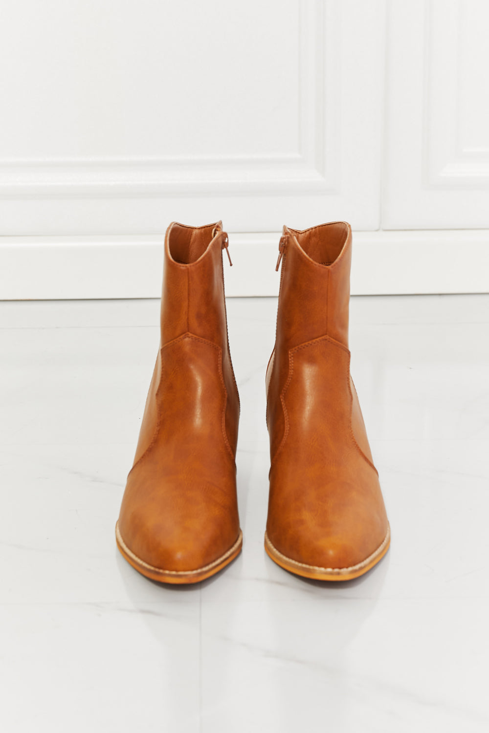 MMShoes Watertower Town Faux Leather Western Ankle Boots in Ochre-Teresa&#39;s Fashionista LLC