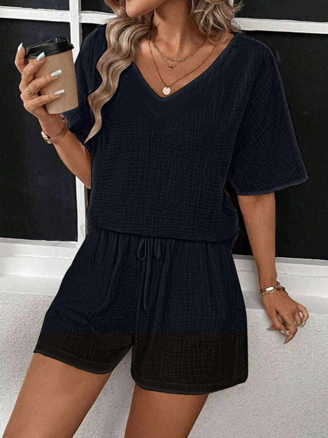 V-Neck Half Sleeve Top and Shorts Set-Teresa&#39;s Fashionista LLC