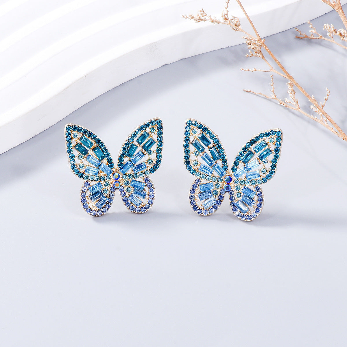 Alloy Inlaid Rhinestone Butterfly Earrings-Teresa&#39;s Fashionista LLC