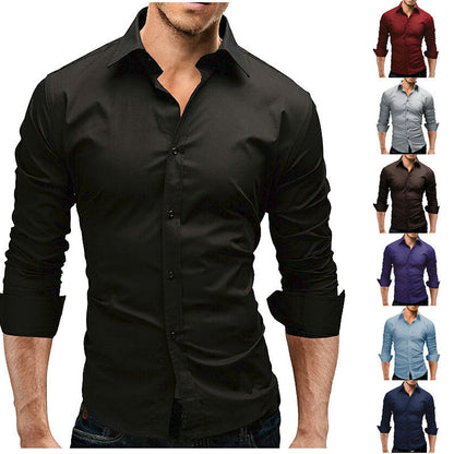 Men's Slim-fit Long-sleeved Solid Color Simple Formal Shirt-Teresa&#39;s Fashionista LLC