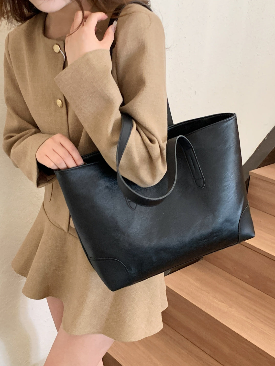 PU Leather Medium Tote Bag-Teresa&#39;s Fashionista LLC