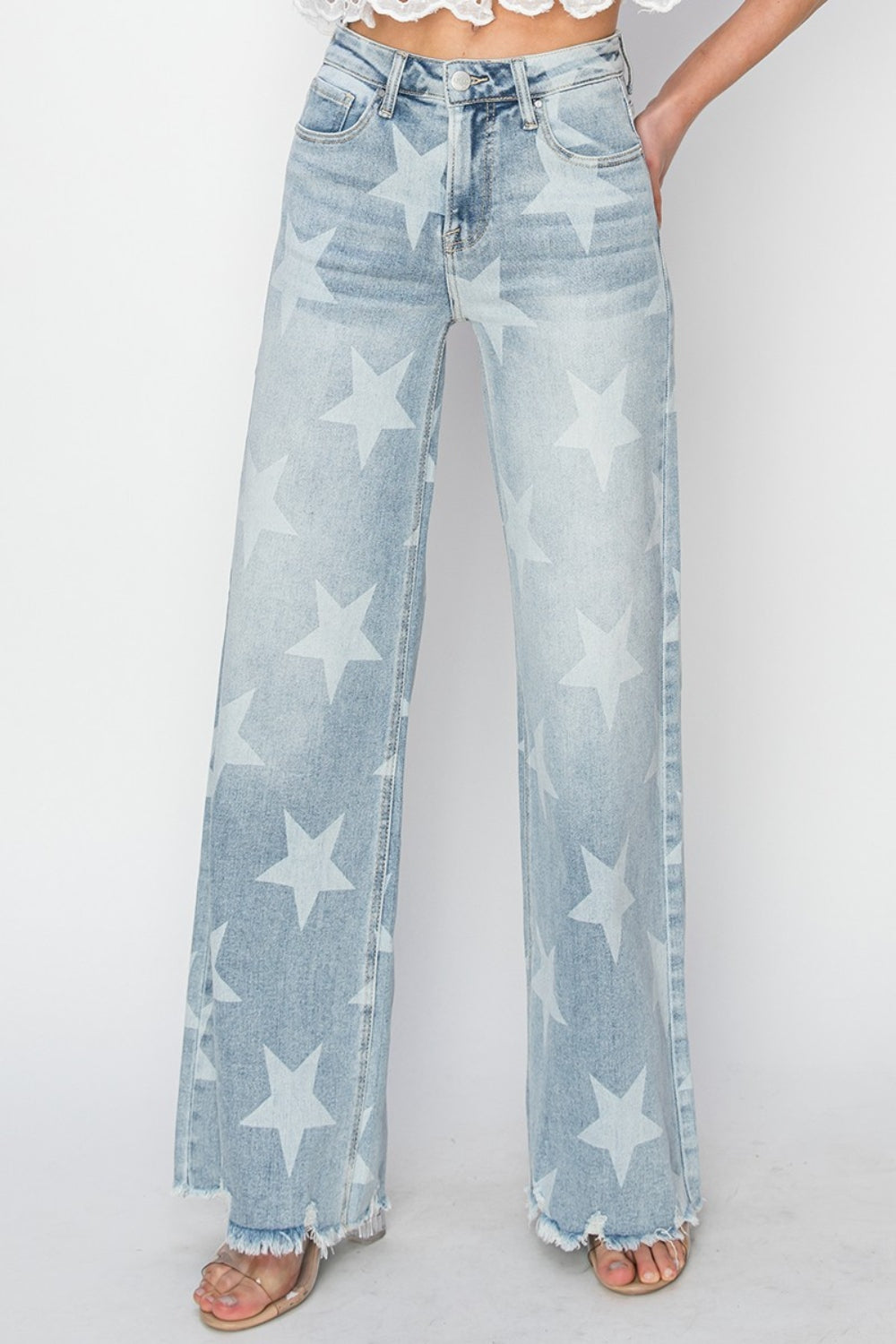 RISEN Full Size Raw Hem Star Wide Leg Jeans-Teresa&#39;s Fashionista LLC