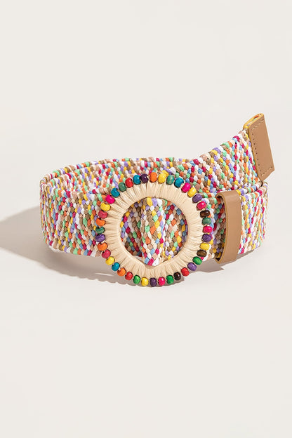 Multicolored Beaded Round Buckle Belt-Teresa&#39;s Fashionista LLC