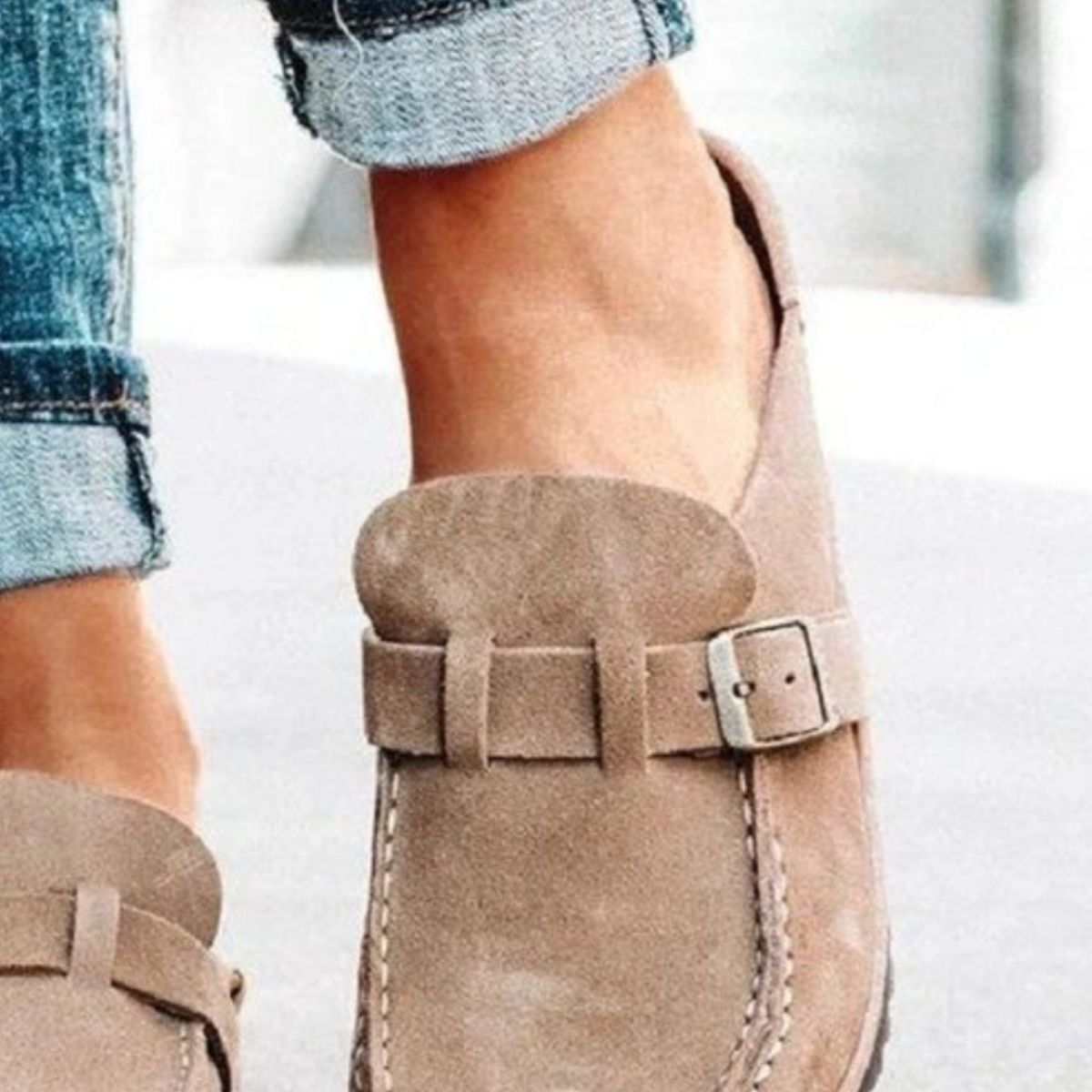 Round Toe Low Heel Buckle Loafers-Teresa&#39;s Fashionista LLC