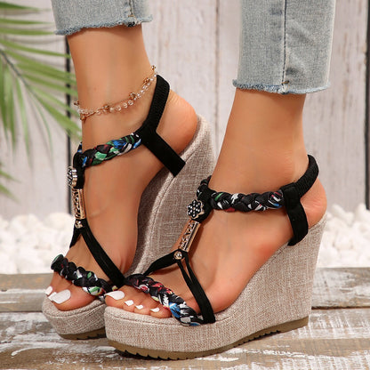 Braided Strap Wedge Sandals-Teresa&#39;s Fashionista LLC