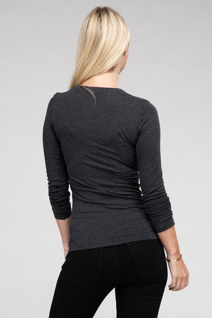 Essential V-Neck Long Sleeve T-Shirt-Teresa&#39;s Fashionista LLC