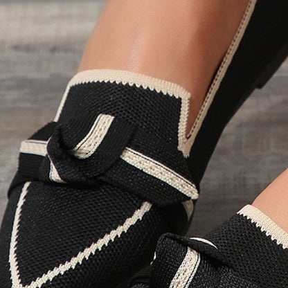 Bow Contrast Trim Point Toe Loafers-Teresa&#39;s Fashionista LLC